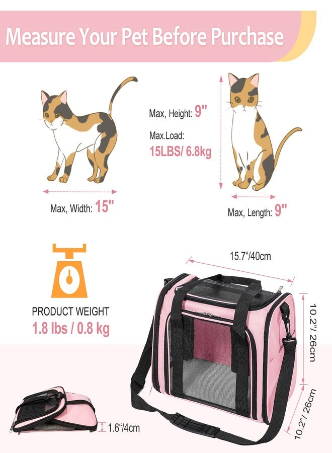 Discala Cat Dog Carrier Up to 15 Lbs TSA Airline Approved Pet Carrier for Small Medium Cats Puppies Dog Carriers for Small Dogs Collapsible Soft Sided Cat Travel Carrier - Pink 15.7"x10.2"x10.2" - Image 2